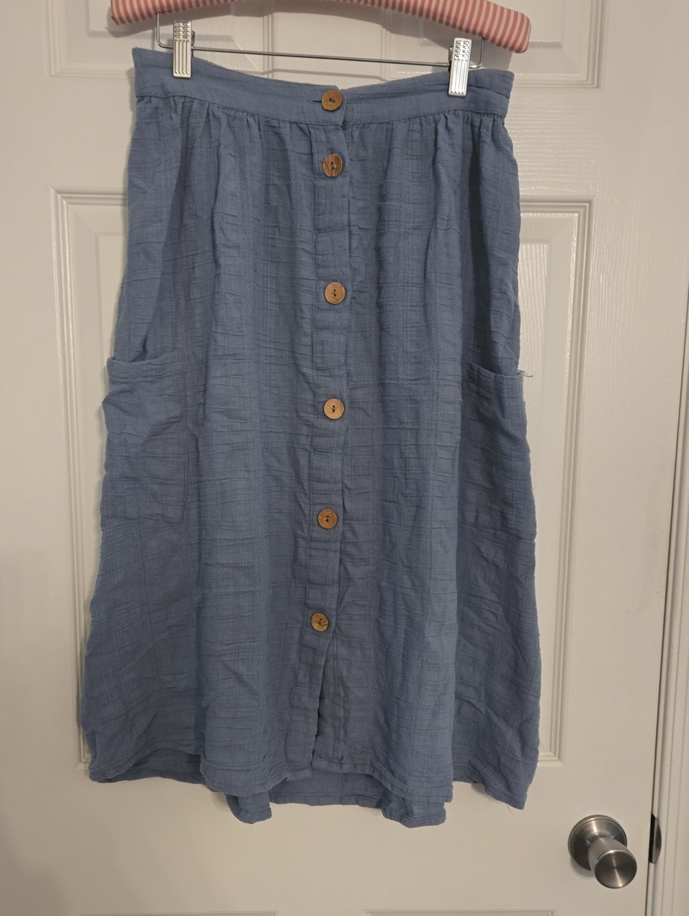 Roxy Light Blue Button-Front Midi Skirt